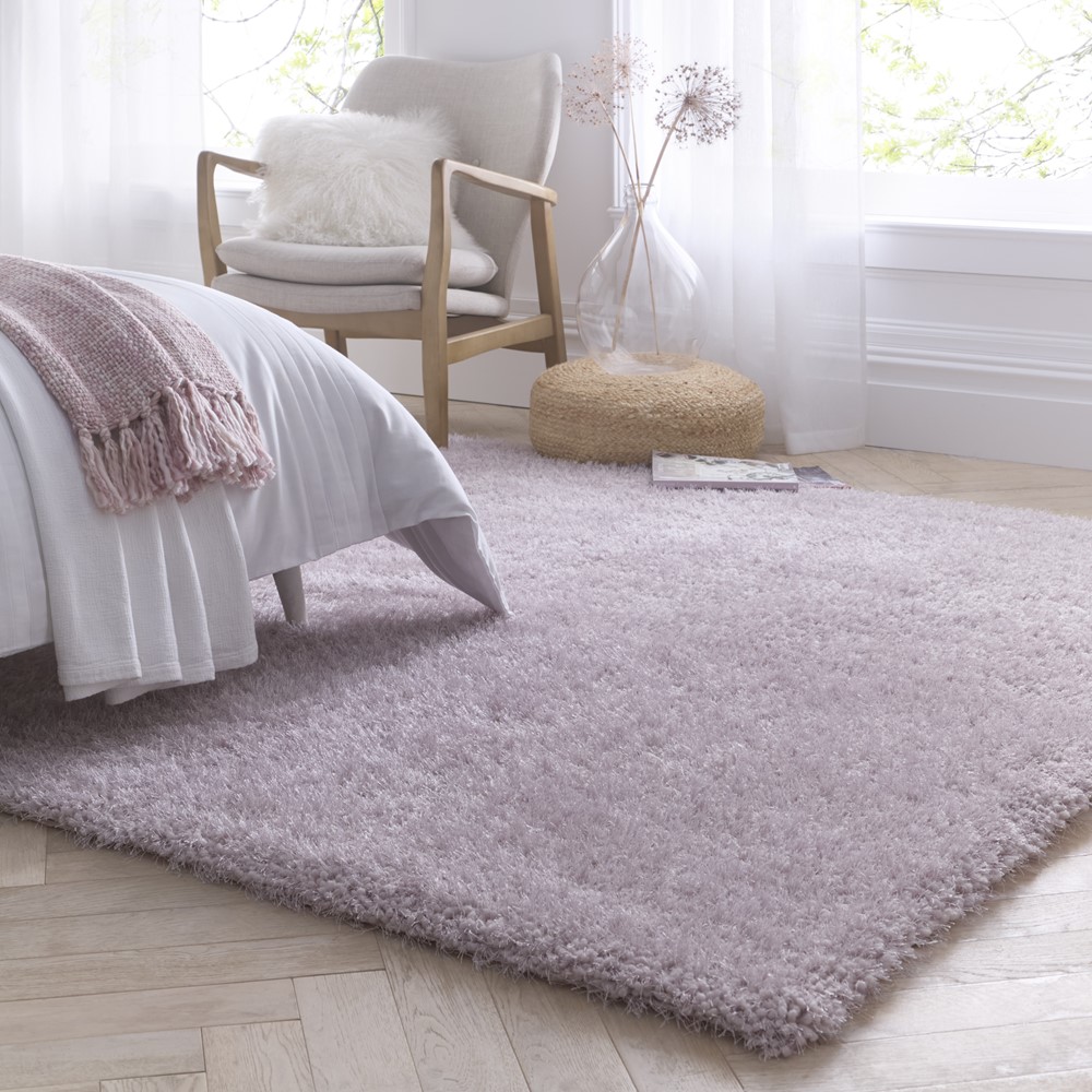 Chicago Shaggy Modern Plain Rugs in Lilac Purple